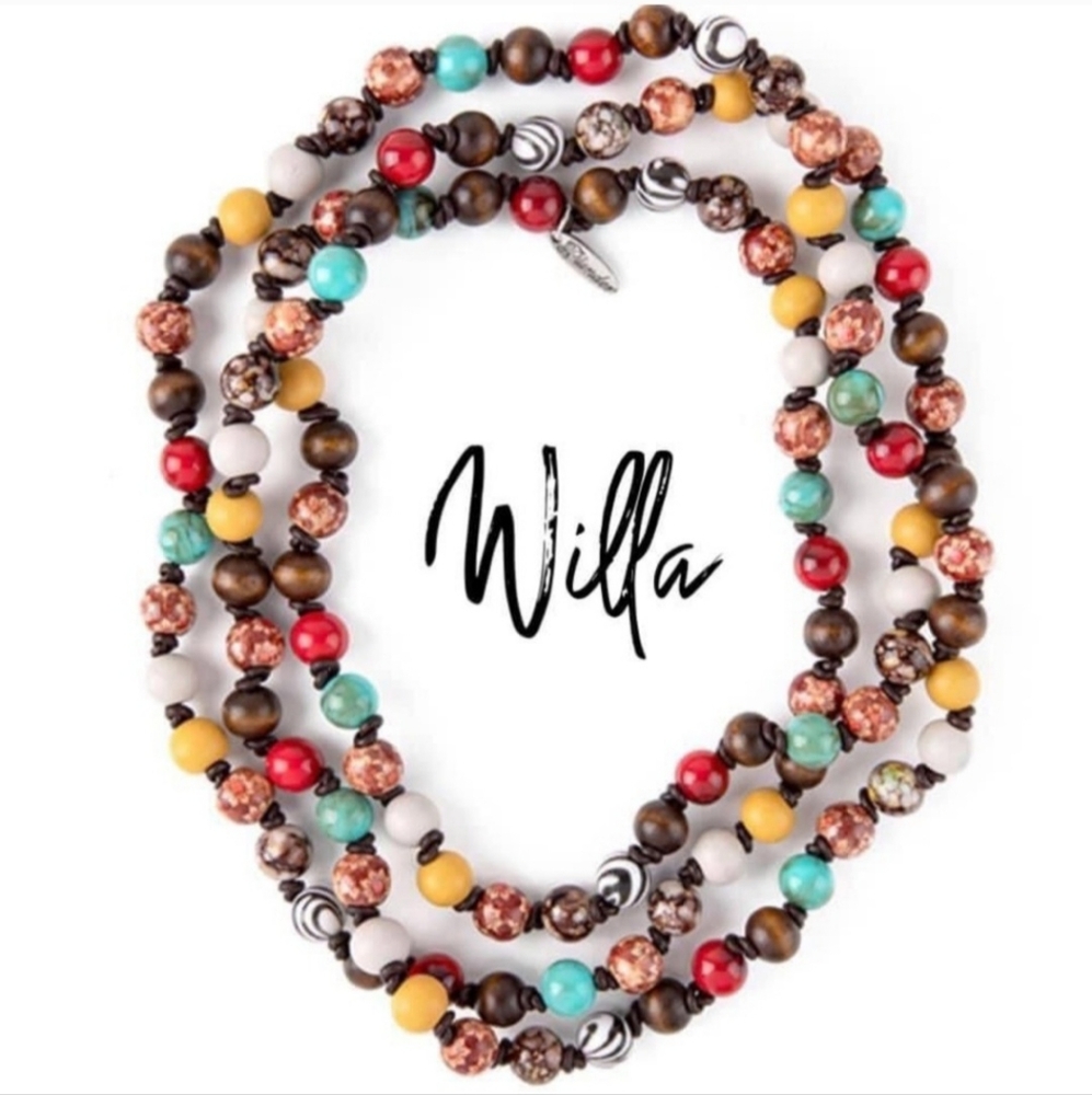 Plunder Willa Mulitcolored Wood Beaded necklace. 62" length.